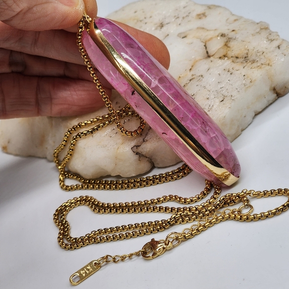 Johnny Was Nugget Agate Large Chunky Stone 14K Gold Plated Chain - Picture 13 of 17